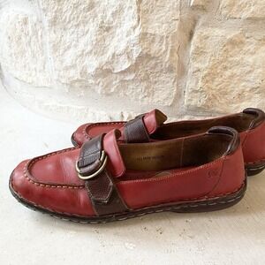 Born Women Red Leather Loafer Slip On Shoes w/Buckle Handcrafted US 11 EU 43‎